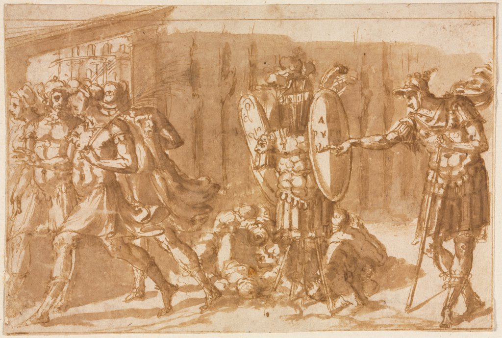 Detail of Victorious Soldiers with Trophy, 1550s by Pellegrino Tibaldi