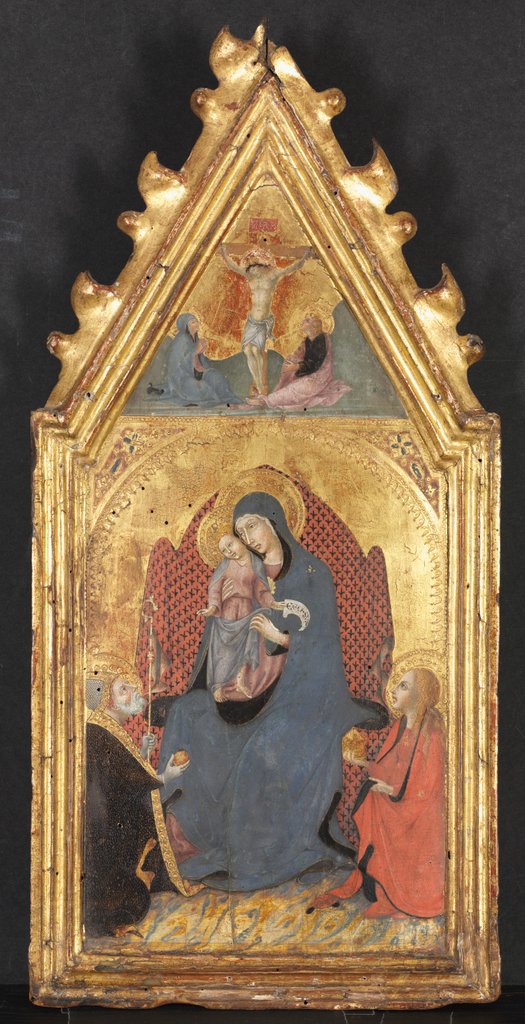 Detail of Virgin and Child Adored by Saints Mary Magdalene and Nicolas of Bari; Christ Crucified…, 1400s by Sano di Pietro