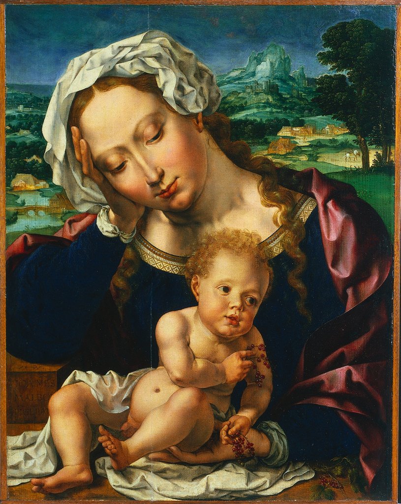 Detail of Virgin and Child in a Landscape, 1531 by Jan Gossaert; Anonymous Landscape Painter