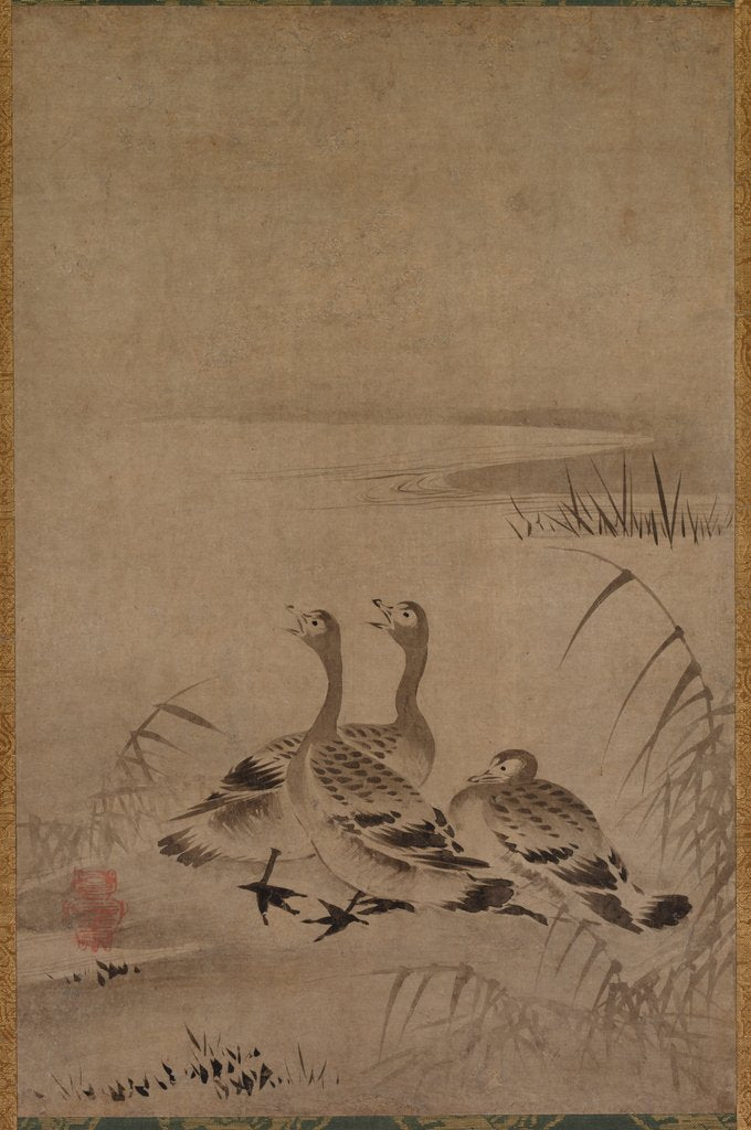 Detail of Wild Geese, early 1500s by Kano Chokichi