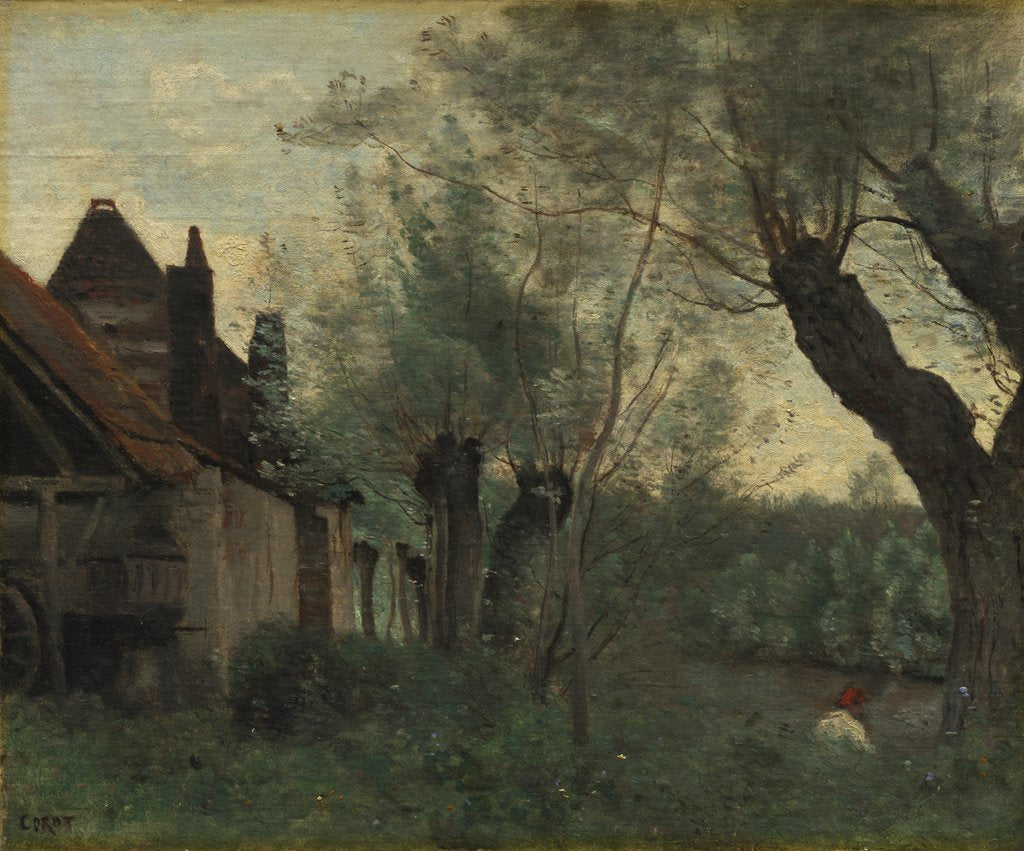 Detail of Willows and Farmhouse at Sainte-Catherine-lès-Arras, 1871 by Jean Baptiste Camille Corot