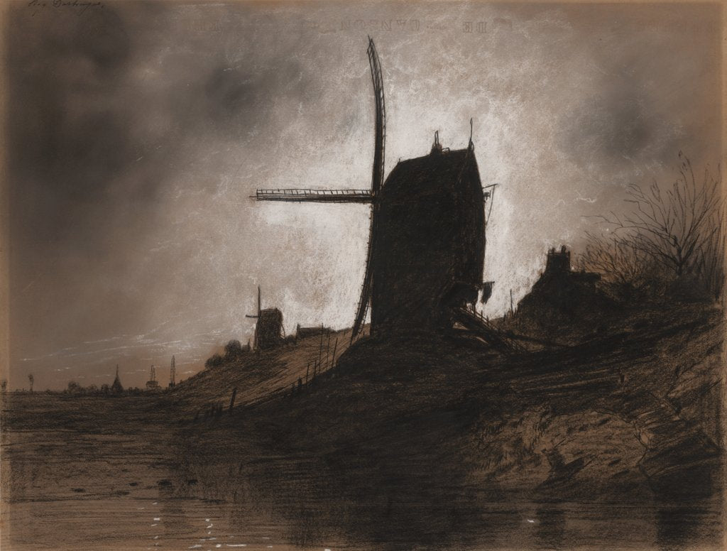 Detail of Windmills in a Landscape by Eugene Deshayes