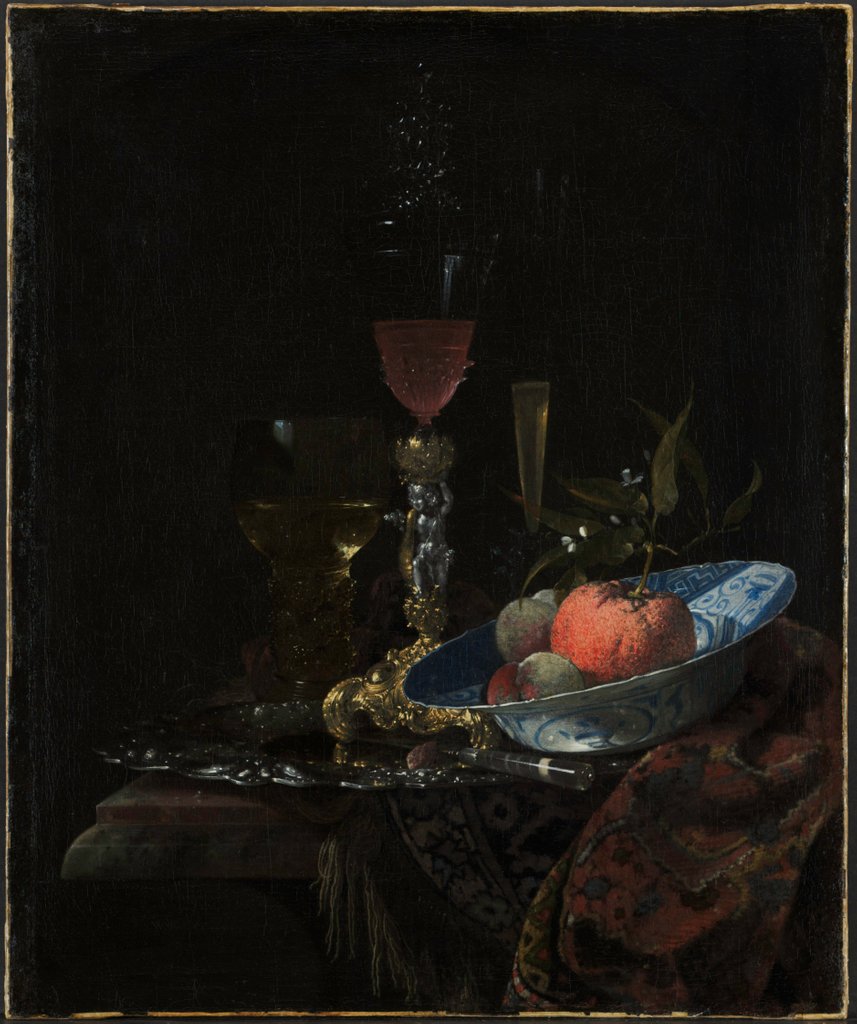 Detail of Wineglass and a Bowl of Fruit, 1663 by Willem Kalf