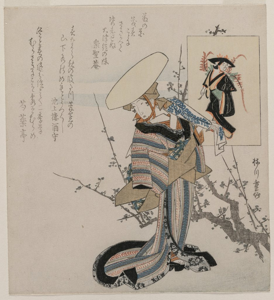 Detail of Woman by a Plum Tree Matched with the Wisteria Maiden…, c. early 1830s by Yanagawa Shigenobu