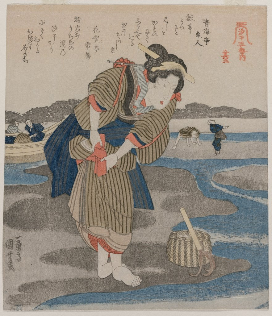 Detail of Woman Fastening her Skirts; from the series Five Pictures of Low Tide, late 1820s by Utagawa Kuniyoshi