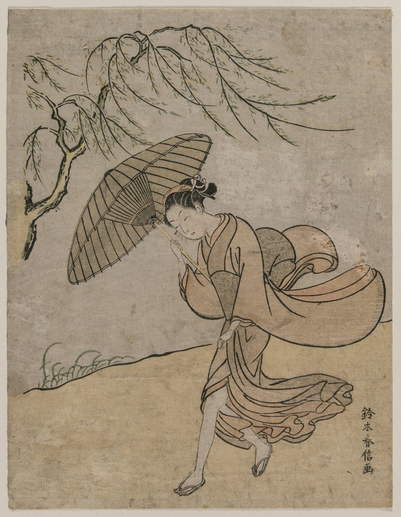 Detail of Woman Running Past a Willow Tree in a Breeze, 1766 or 1767 by Suzuki Harunobu