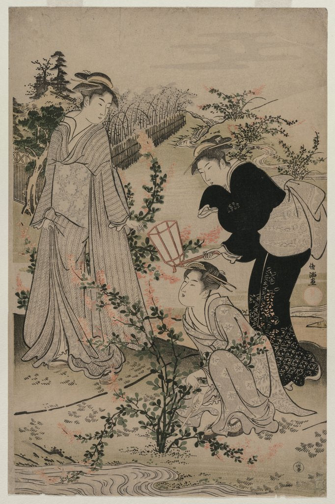 Detail of Women Cutting Branches of Bush Clover; The Noji Tama River in Omi Province …, late 1780s by Kubo Shunman