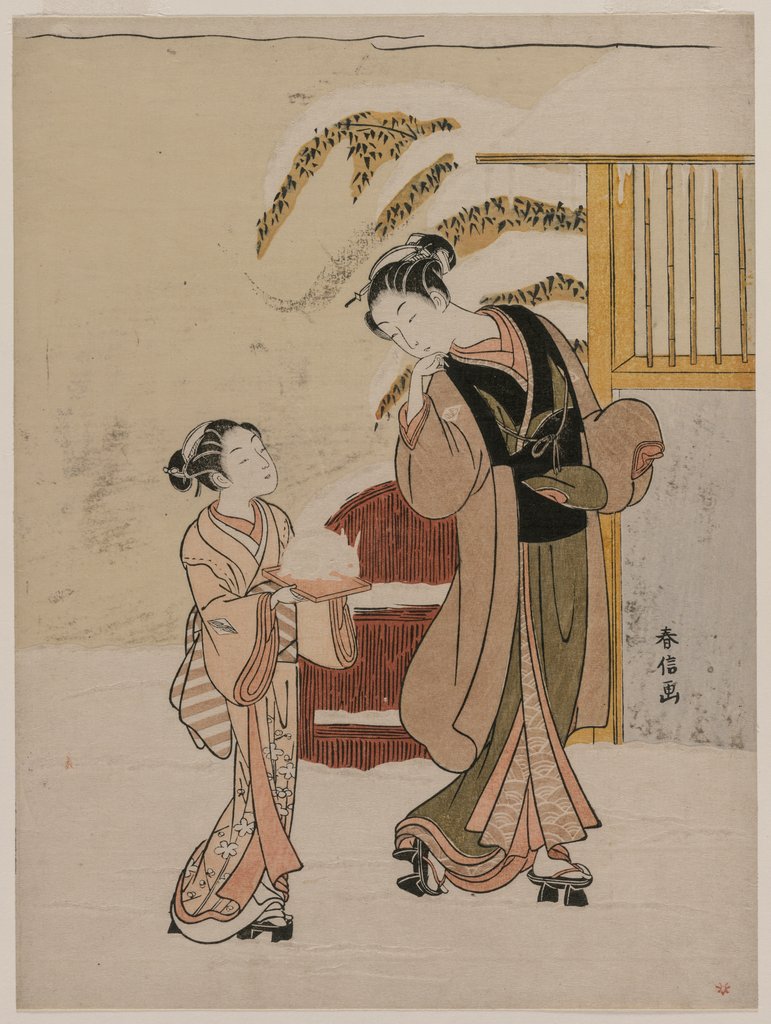Detail of Young Woman Admiring a Snow Rabbit, late 1760s by Suzuki Harunobu