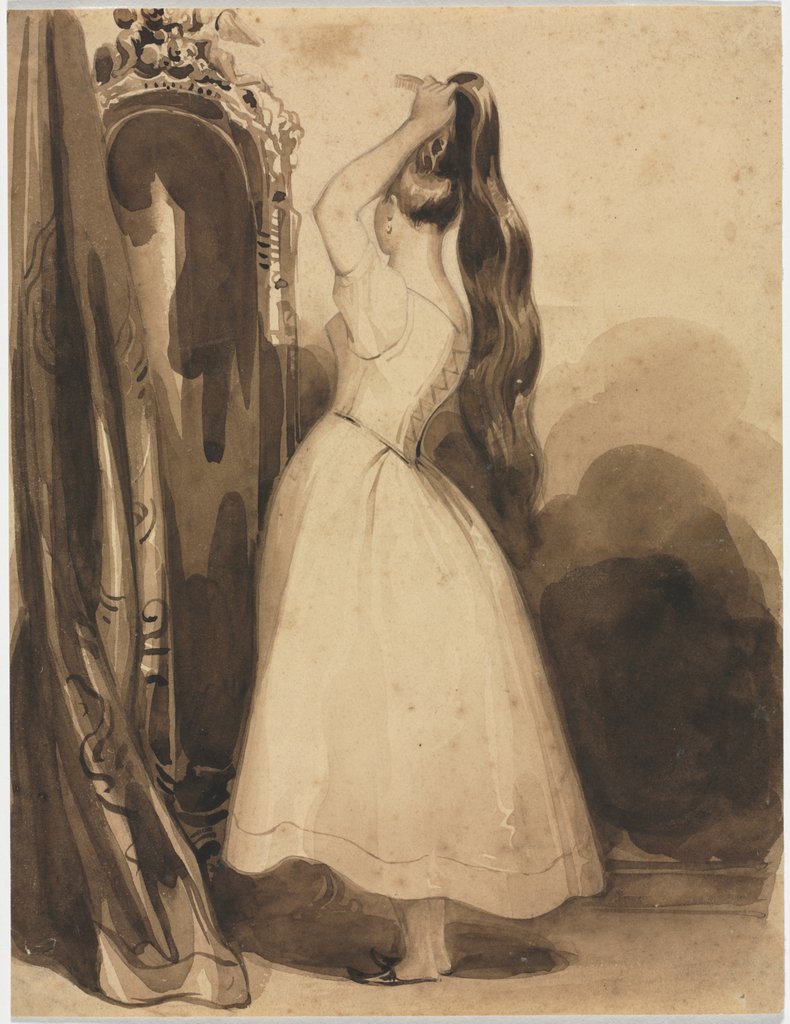 Detail of Young Woman Combing Her Hair, 1800s, before 1857 by Achille Devéria