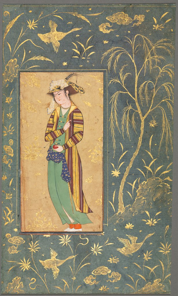 Detail of Youth Holding a Pomegranate; Illustration from a Single Page Manuscript, c.1600-1650 by Riza-yi Abbasi (style of)