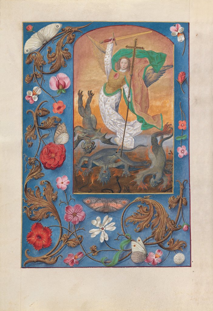 Detail of Hours of Queen Isabella the Catholic, Queen of Spain: Fol. 167v, St. Michael, c. 1500 by Master of the First Prayerbook of Maximillian