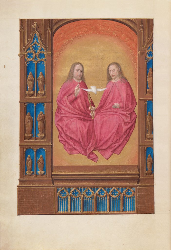Detail of Hours of Queen Isabella the Catholic, Queen of Spain: Fol. 17v, The Trinity, c. 1500 by Master of the First Prayerbook of Maximillian
