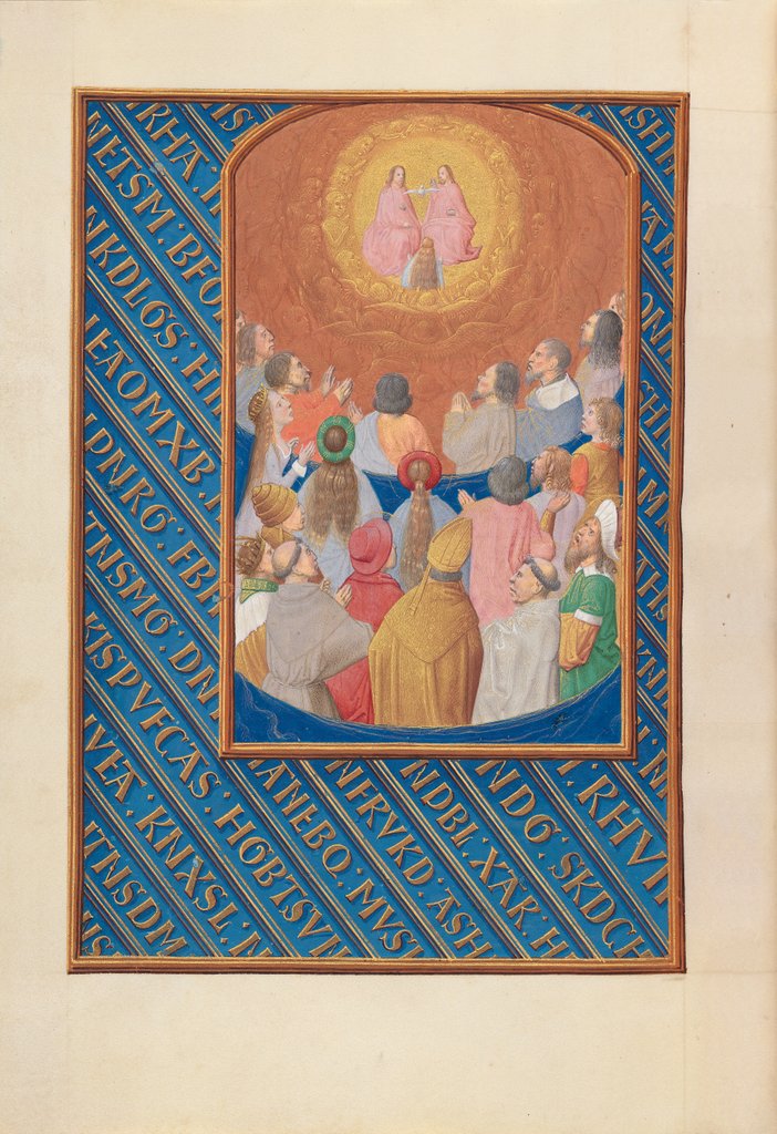 Detail of Hours of Queen Isabella the Catholic, Queen of Spain: Fol. 37v, Court of Heaven, c. 1500 by Master of the First Prayerbook of Maximillian