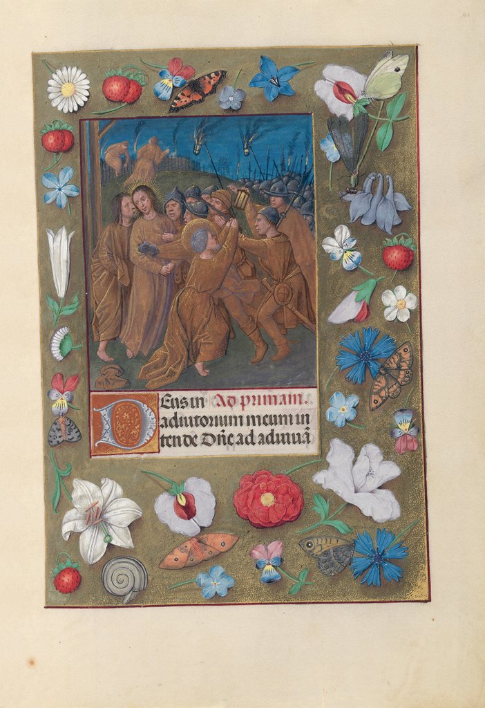 Detail of Hours of Queen Isabella the Catholic, Queen of Spain: Fol. 61r, Kiss of Judas, c. 1500 by Master of the First Prayerbook of Maximillian