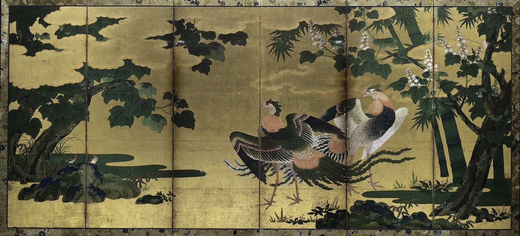 Detail of Phoenixes and Paulownia, late 1500s by Tosa Mitsuyoshi (attributed to)