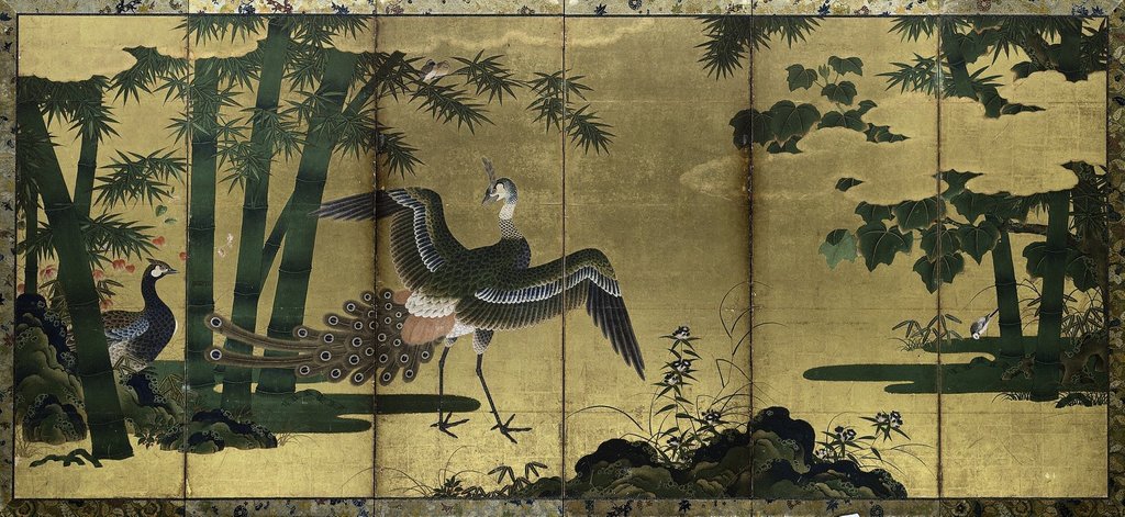 Detail of Peacocks and Bamboo, late 1500s by Tosa Mitsuyoshi (attributed to)