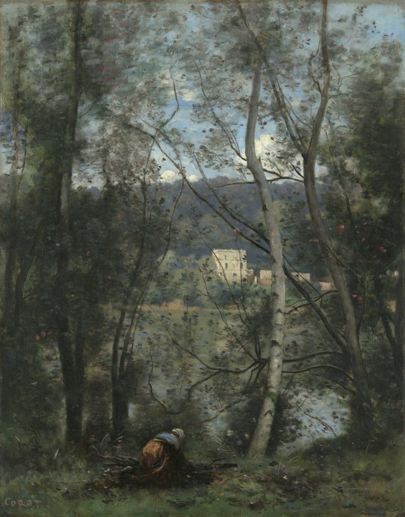Detail of A Woman Gathering Faggots at Ville-d'Avray, ca. 1871-74 by Jean-Baptiste-Camille Corot