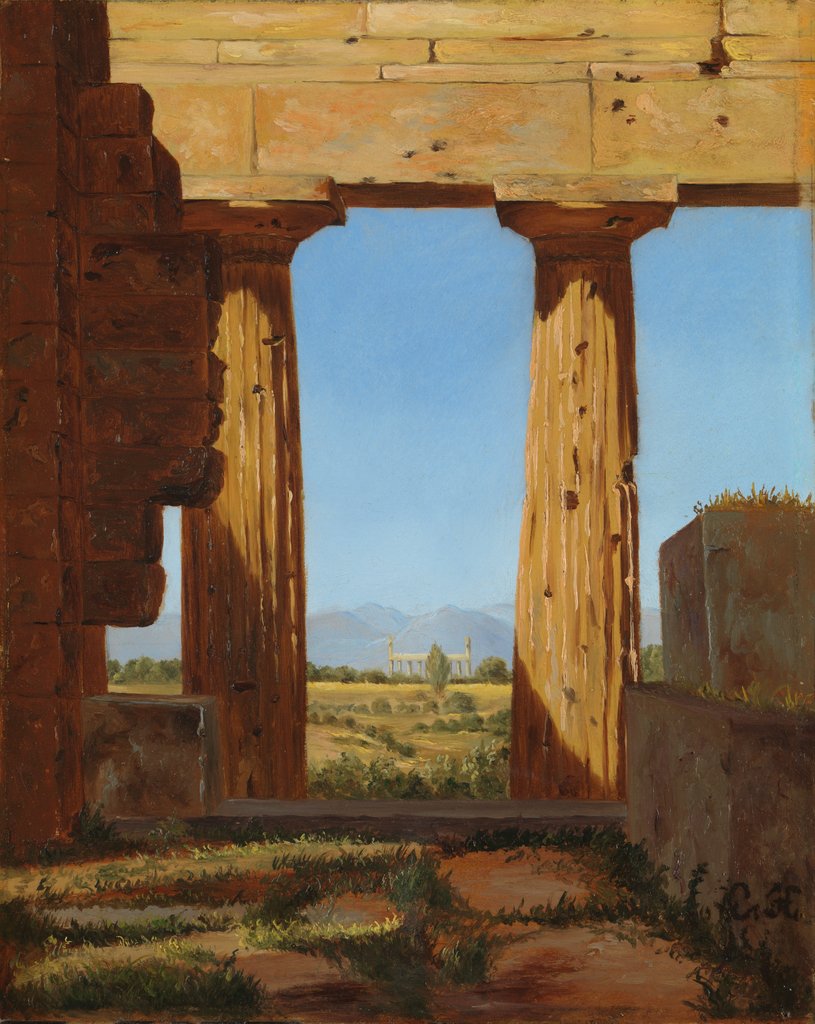 Detail of Columns of the Temple of Neptune at Paestum, 1838 by Constantin Hansen