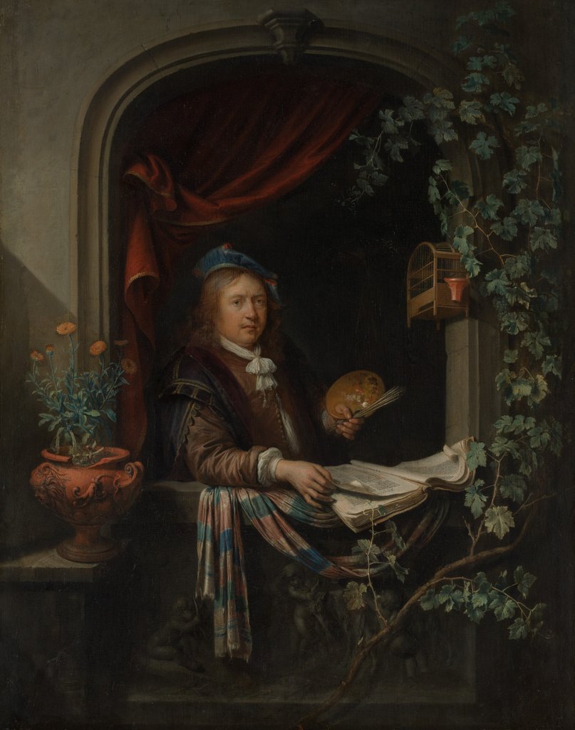Detail of Self-Portrait, ca. 1665 by Gerrit Dou