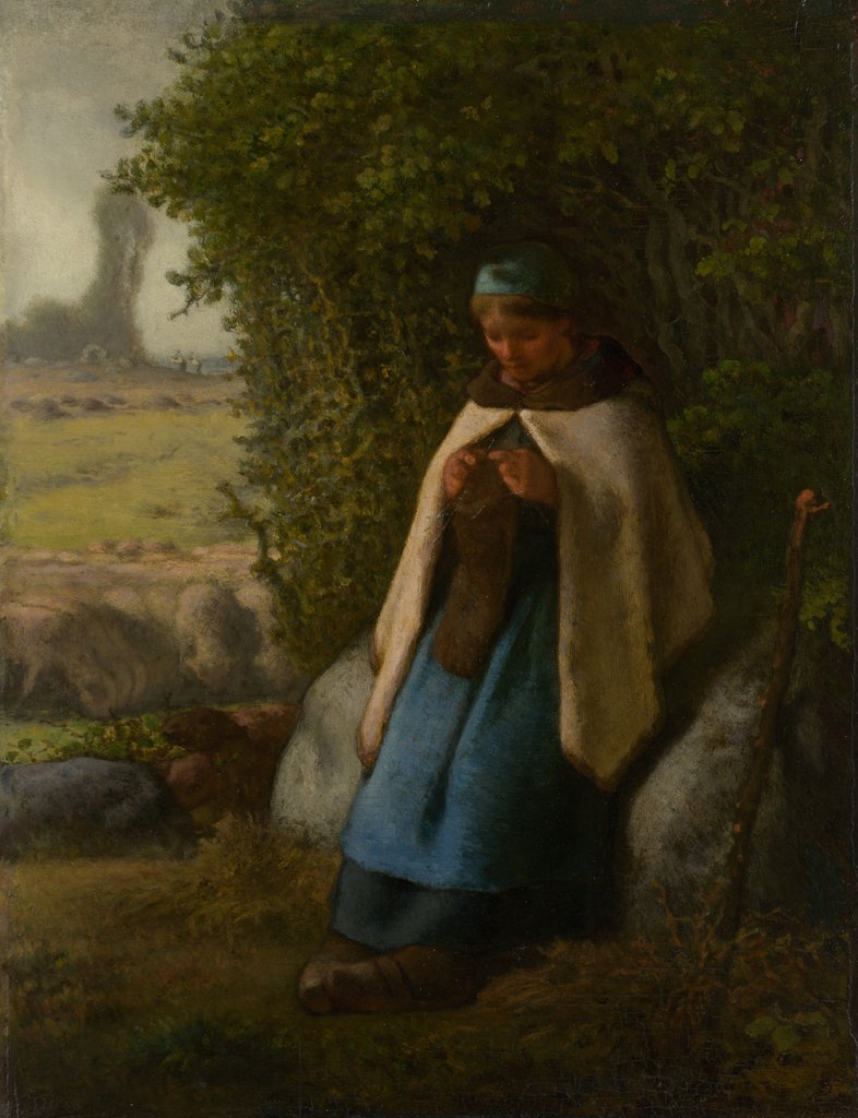 Detail of Shepherdess Seated on a Rock, 1856 by Jean Francois Millet