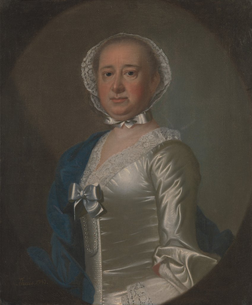 Detail of Mrs. Gabriel Manigault, 1757 by Jeremiah Theus