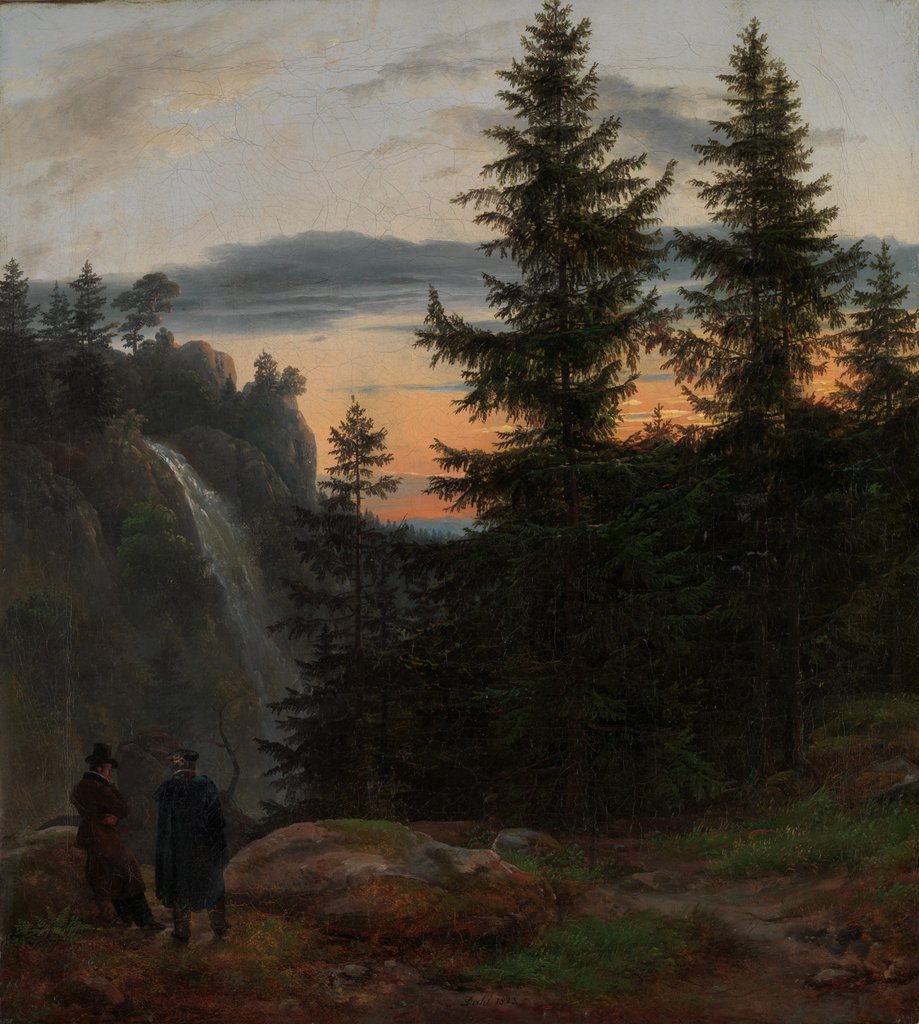 Detail of Two Men before a Waterfall at Sunset, 1823 by Johan Christian Dahl