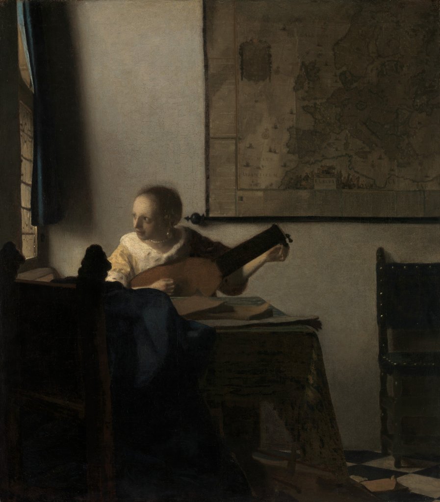 Detail of Young Woman with a Lute, ca. 1662-63 by Jan Vermeer