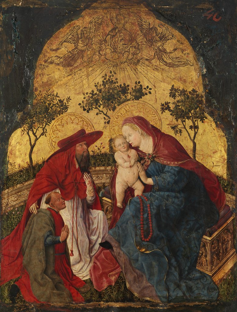 Detail of Virgin and Child with a Donor Presented by Saint Jerome, ca. 1450 by Master of the Munich Bavarian Panels