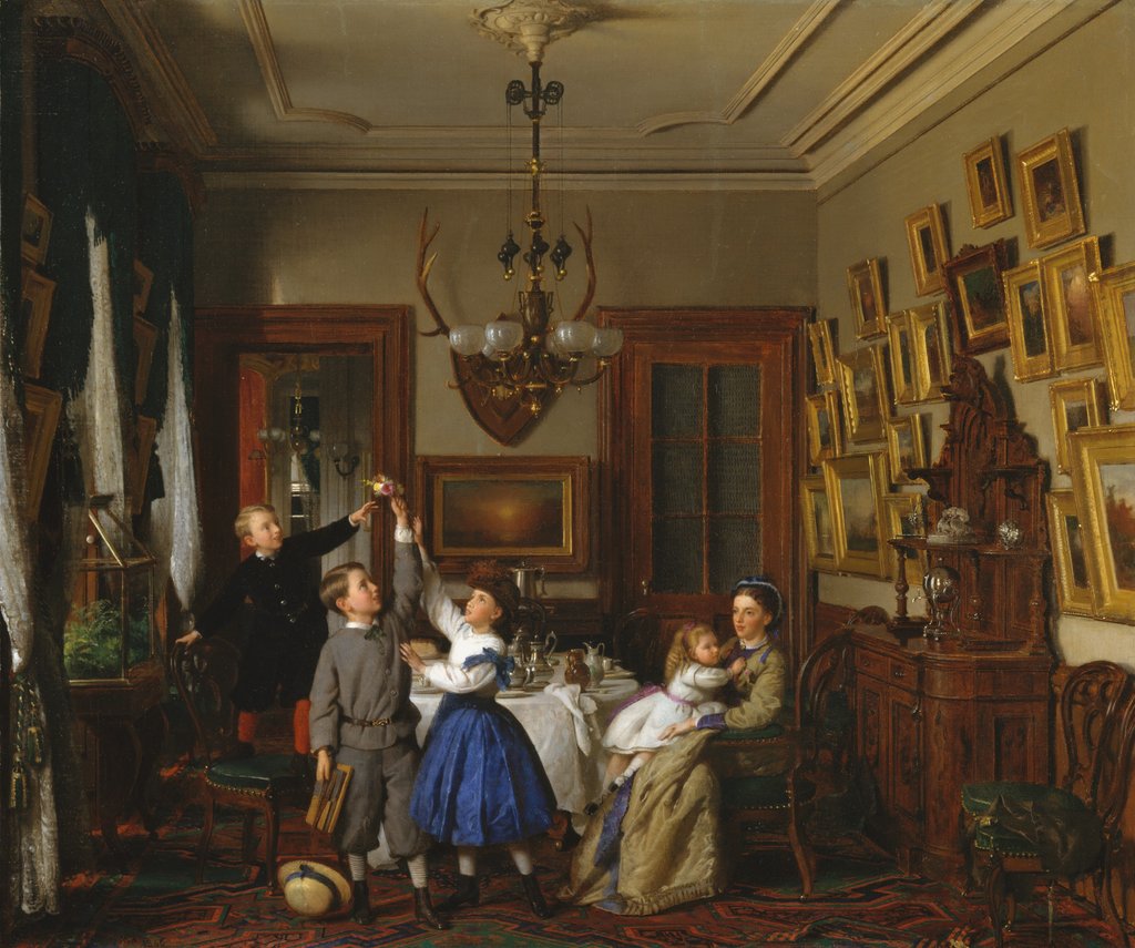 Detail of The Contest for the Bouquet: The Family of Robert Gordon in Their New York Dining-Room, 1866 by Seymour Joseph Guy