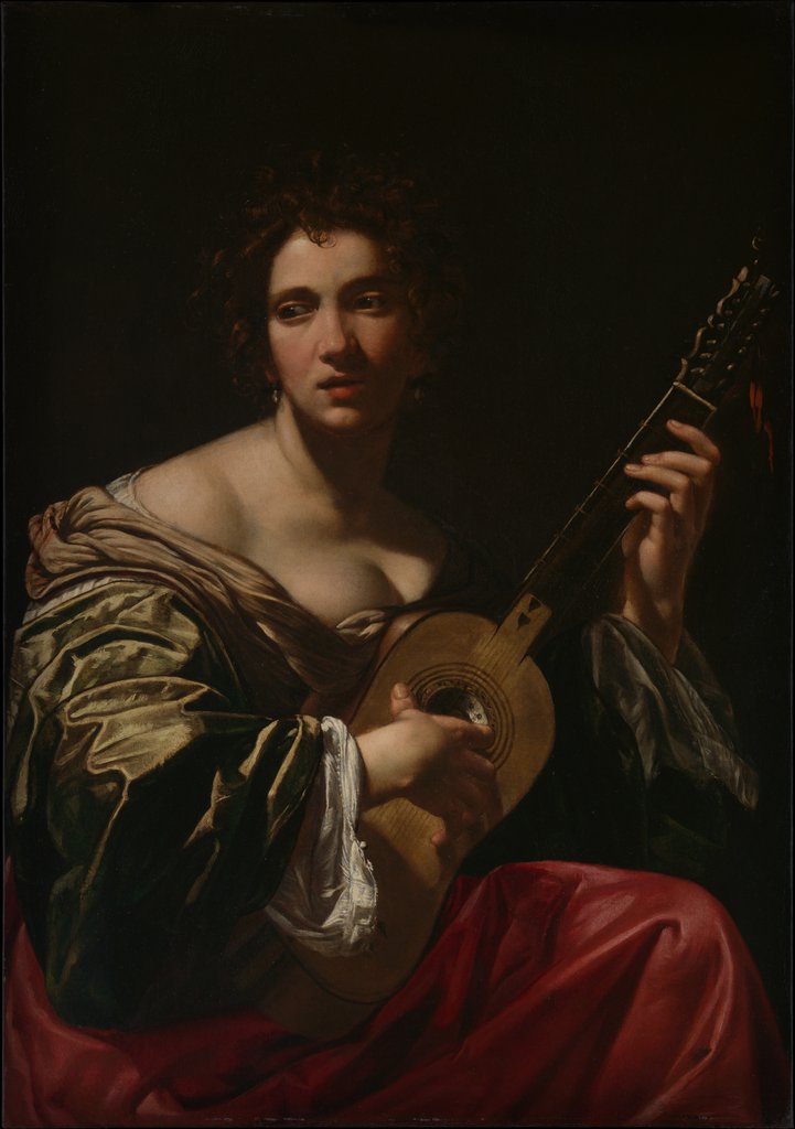 Detail of Woman Playing a Guitar, ca. 1618 by Simon Vouet