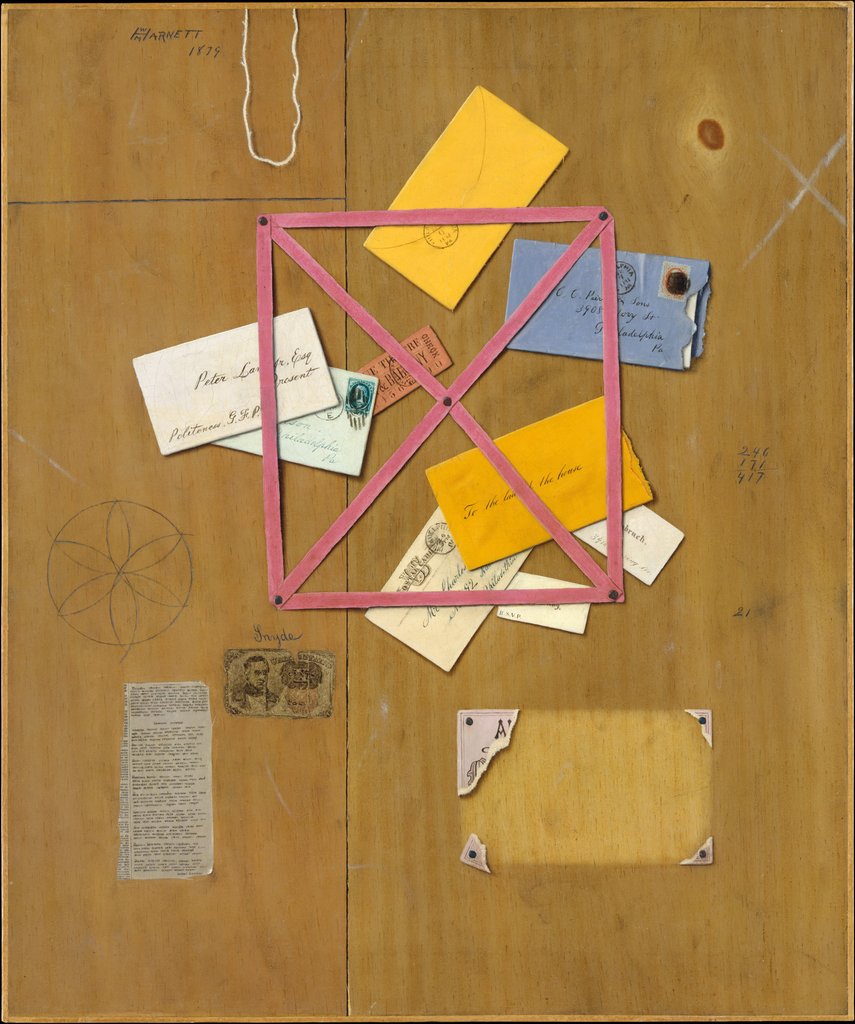 Detail of The Artist's Letter Rack, 1879 by William Michael Harnett