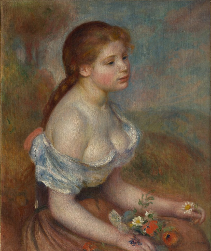 Detail of A Young Girl with Daisies, 1889 by Pierre-Auguste Renoir