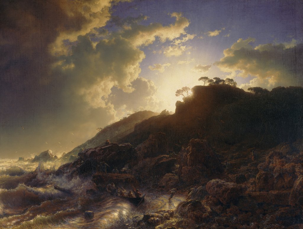 Detail of Sunset after a Storm on the Coast of Sicily, 1853 by Andreas Achenbach