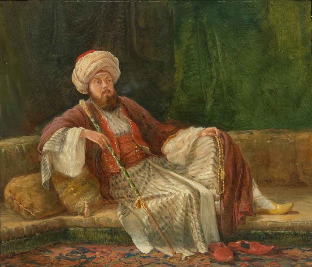Detail of Western Gentleman in Oriental Costume by British Painter