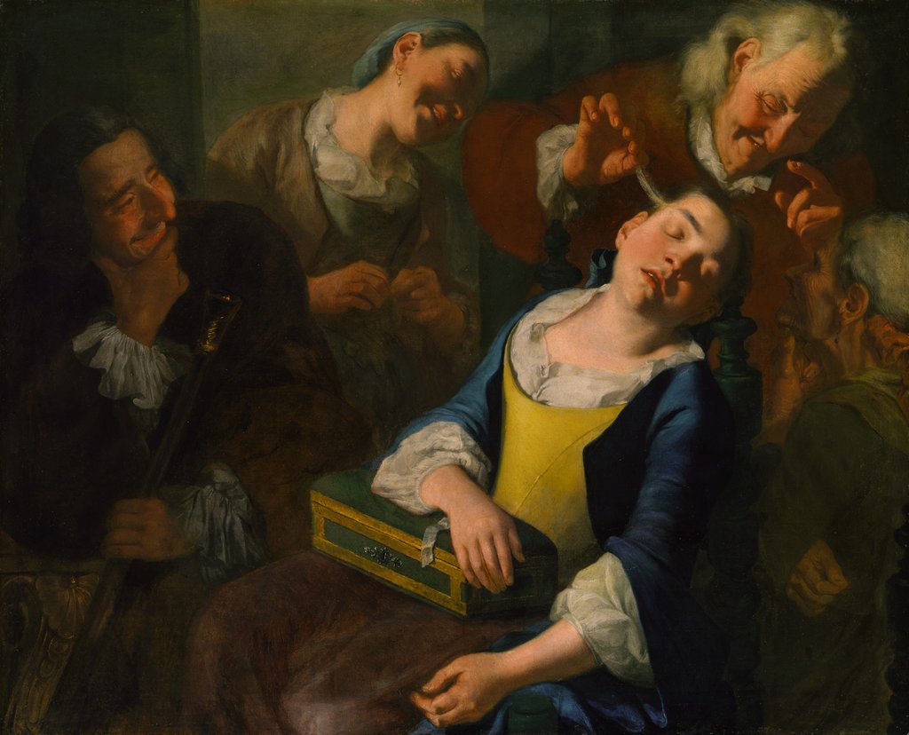 Detail of Teasing a Sleeping Girl, ca. 1760 by Gaspare Traversi