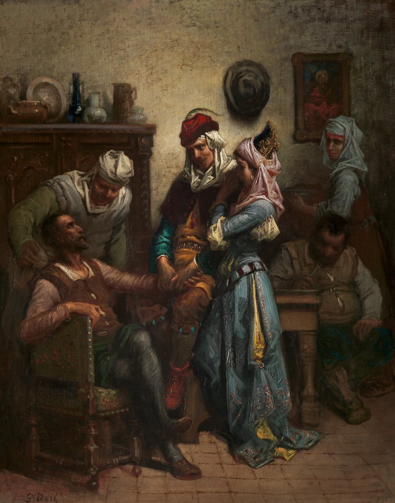 Detail of Don Quixote and Sancho Panza Entertained by Basil and Quiteria, 1863? by Gustave Doré