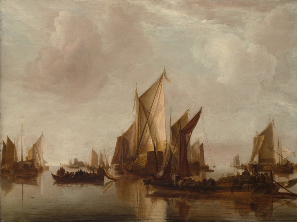 Detail of A State Yacht and Other Craft in Calm Water, ca. 1660 by Jan van de Cappelle