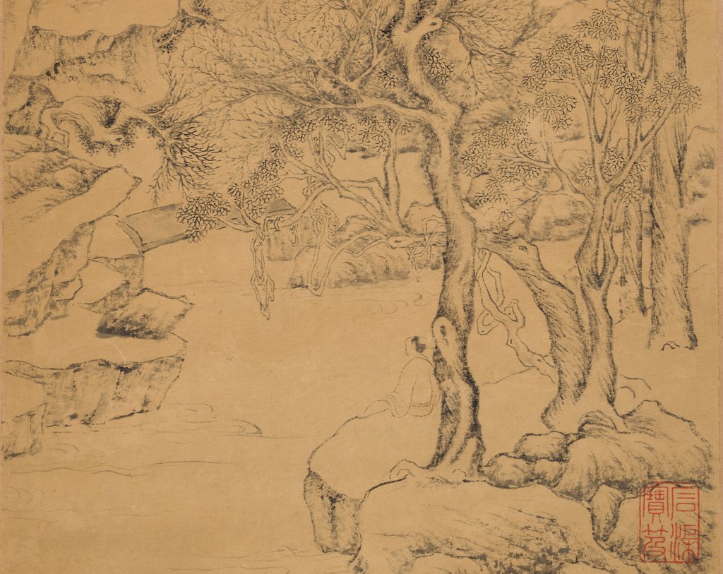Detail of The Waterfall, dated 1559 by Ju Jie