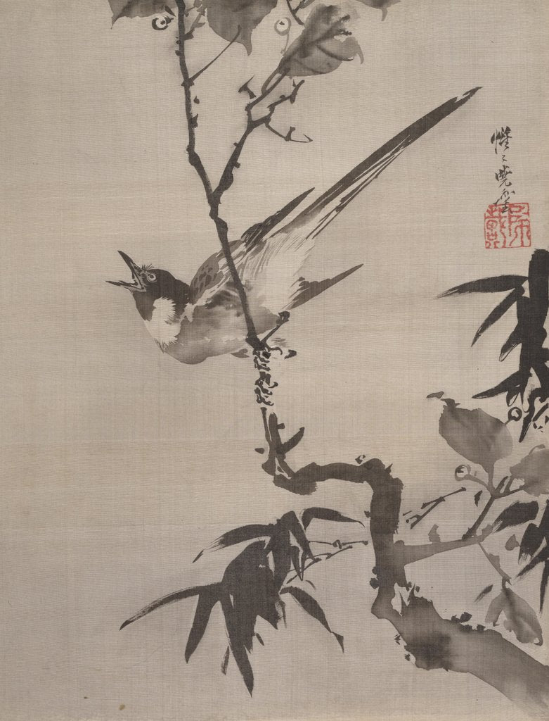 Detail of Singing Bird on a Branch, ca. 1887 by Kawanabe Kyosai