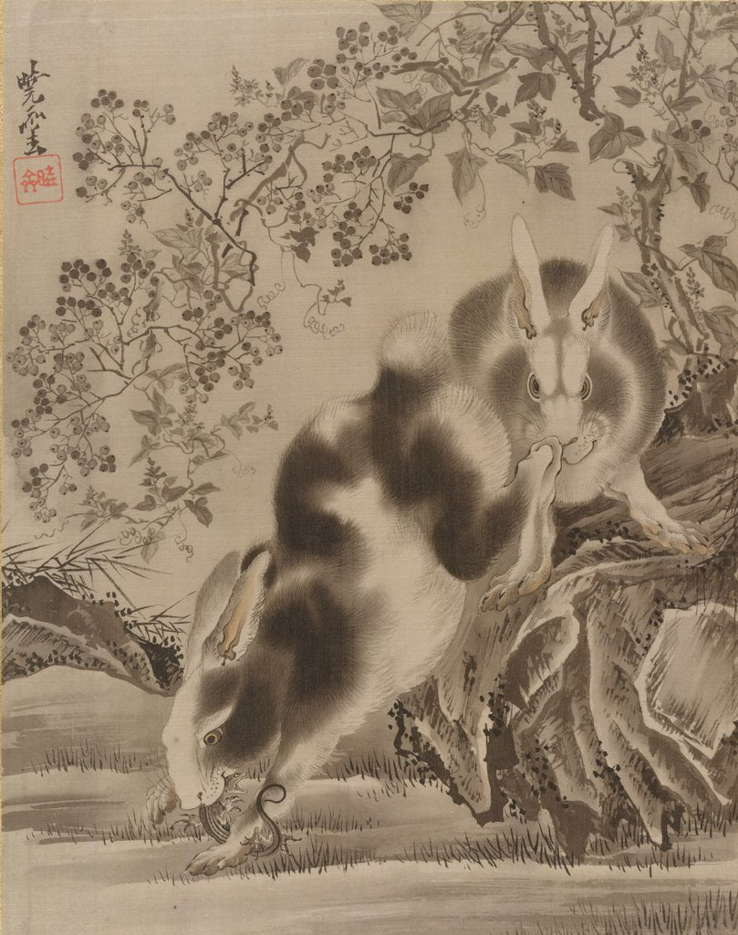 Detail of Rabbits, ca. 1887 by Kawanabe Kyosai