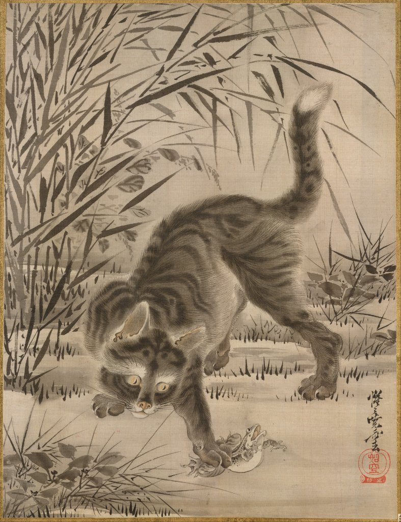 Detail of Cat Catching a Frog, ca. 1887 by Kawanabe Kyosai