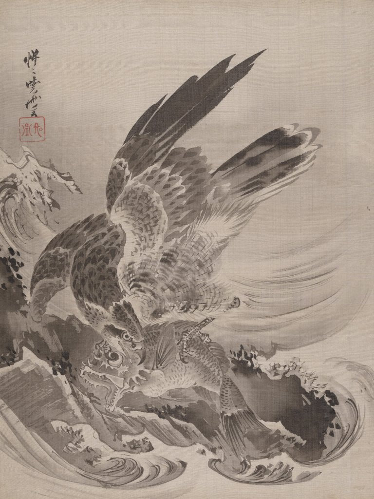 Detail of Eagle Attacking Fish, ca. 1887 by Kawanabe Kyosai