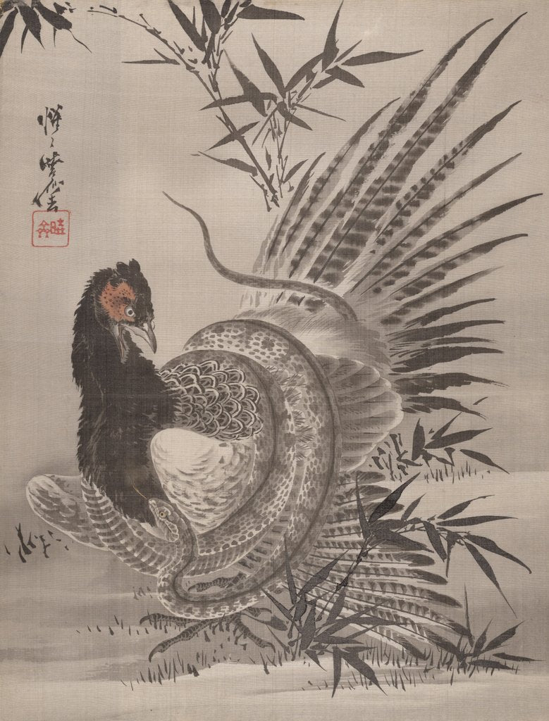 Detail of Pheasant Caught by a Snake, ca. 1887 by Kawanabe Kyosai