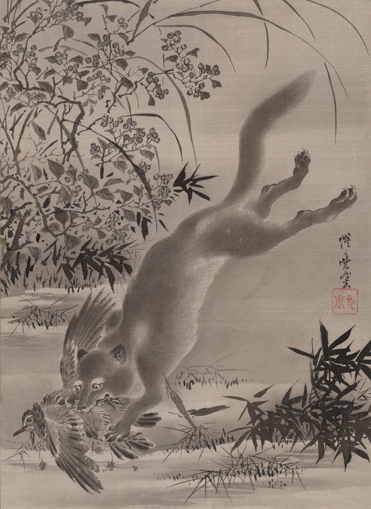 Detail of Fox Catching Bird, ca. 1887 by Kawanabe Kyosai