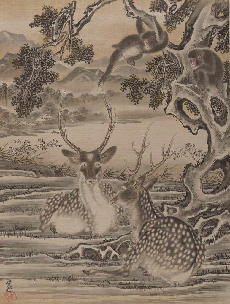 Detail of Deer and Monkeys, ca. 1887 by Kawanabe Kyosai