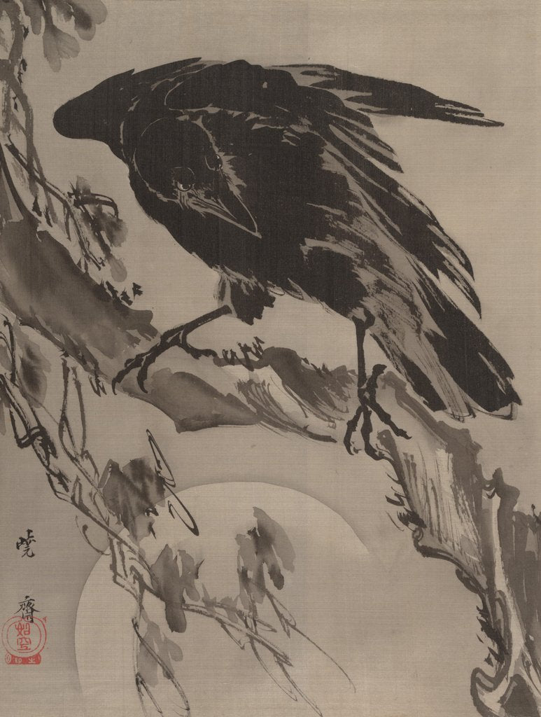 Detail of Crow and the Moon, ca. 1887 by Kawanabe Kyosai
