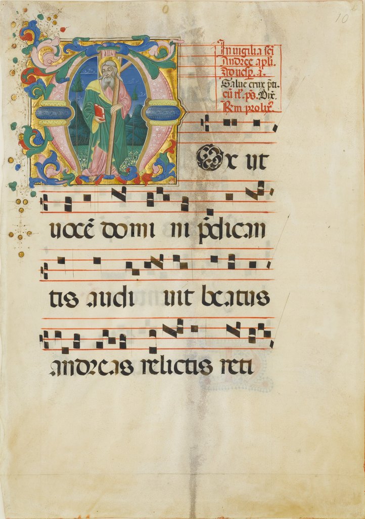 Manuscript Leaf with the Feast of Saint Andrew in an Initial M …, second half 15th century by Master of the Riccardiana Lactantius