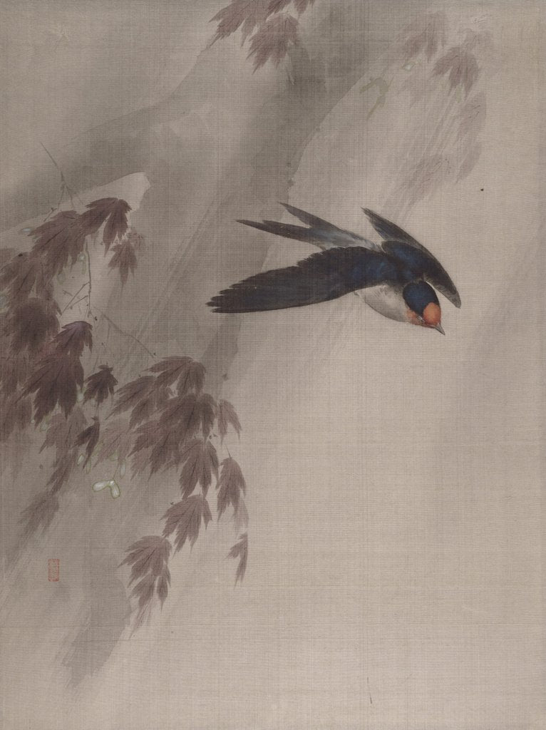 Detail of A Swallow in the Rain, ca. 1891-92 by Okada Baison
