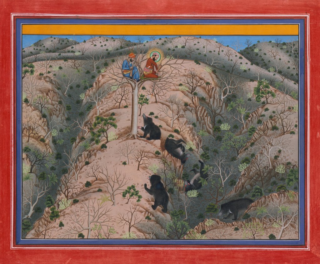 Maharaja Fateh Singh Hunting Female Bears, dated 1917 by Attributed to Pannalai