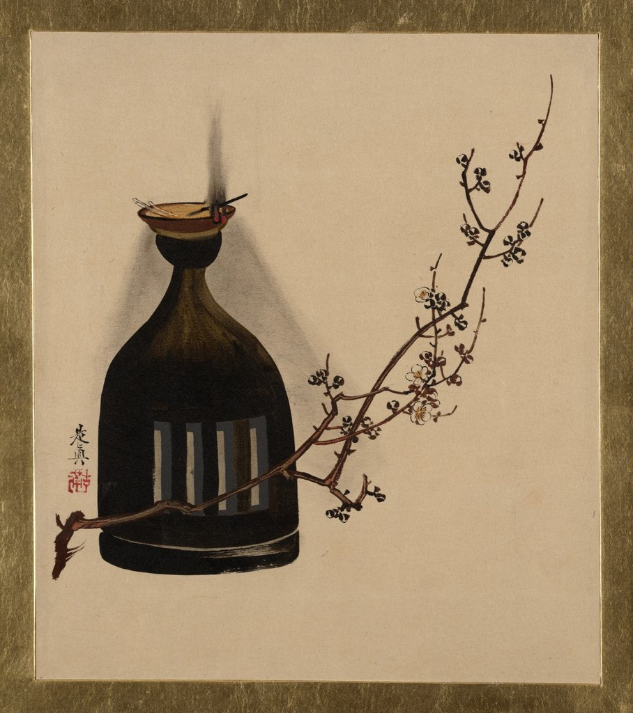 Detail of Lacquer Paintings of Various Subjects: Plum Branch with Oil Lamp, 1882 by Shibata Zeshin